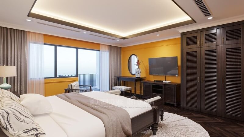Ghế sofa gỗ đẹp cho phòng ngủ biệt thự phong cách Á Đông Thiết kế nội thất phòng ngủ biệt thự