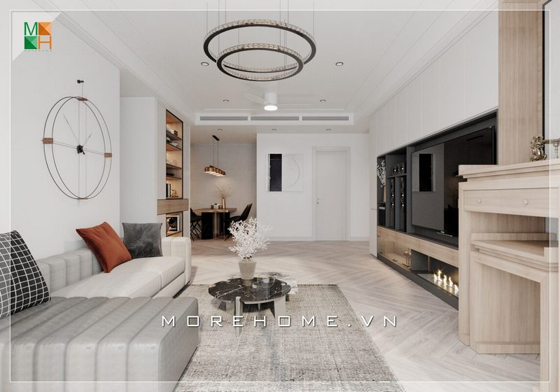 Mẫu thiết kế nội thất phòng khách của chung cư hiện đại chinh phục những gia chủ yêu thích sự đơn giản và mong muốn không gian sống của mình thật thoáng đãng