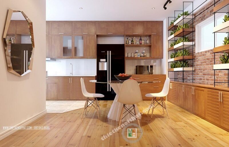 Mẫu thiết kế nội thất phòng ăn hiện đại cho căn hộ chung cư với các bố trí đồ nội thất đơn giản tiện nghi