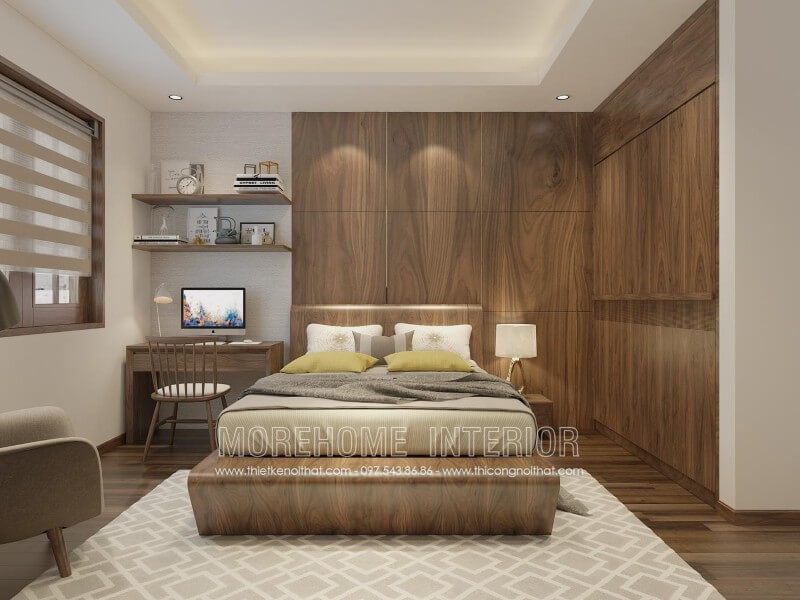 20 Hình ảnh thiết kế căn hộ chung cư độc đáo từ giường phòng ngủ gỗ óc chó