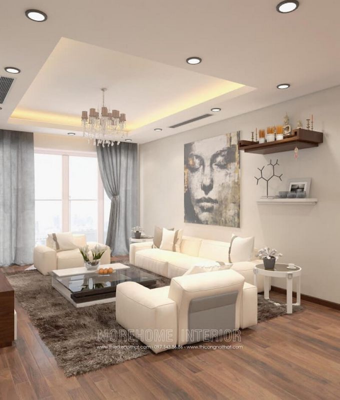 Lối thiết kế hiện đại đã kết hợp hài hòa giữa gỗ công nghiệp và kính, tạo nên một phong cách thanh mảnh và cá tính cho phòng khách.